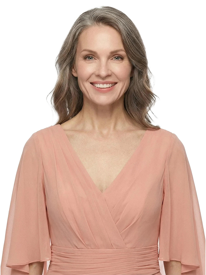 ChicSew Modest Chiffon Flutter Sleeve A-Line V-Neck Mother Of The Groom Gowns With Pleated Waist