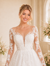 ChicSew Unique Deep V-Neck A-Line Long Sleeves Lace Tulle Maxi Long Wedding Dresses