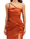 Sexy Side Slit One Shoulder Mermaid Long Soft Satin Bridesmaid Dresses