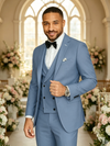 Classic 3 Piece Dusty Blue Men's Suit with Regular Fit and Sophisticated Peak Lapel