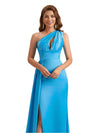 Sexy One Shoulder Soft Satin Mermaid Side Slit Pretty Long Bridesmaid Dresses Online