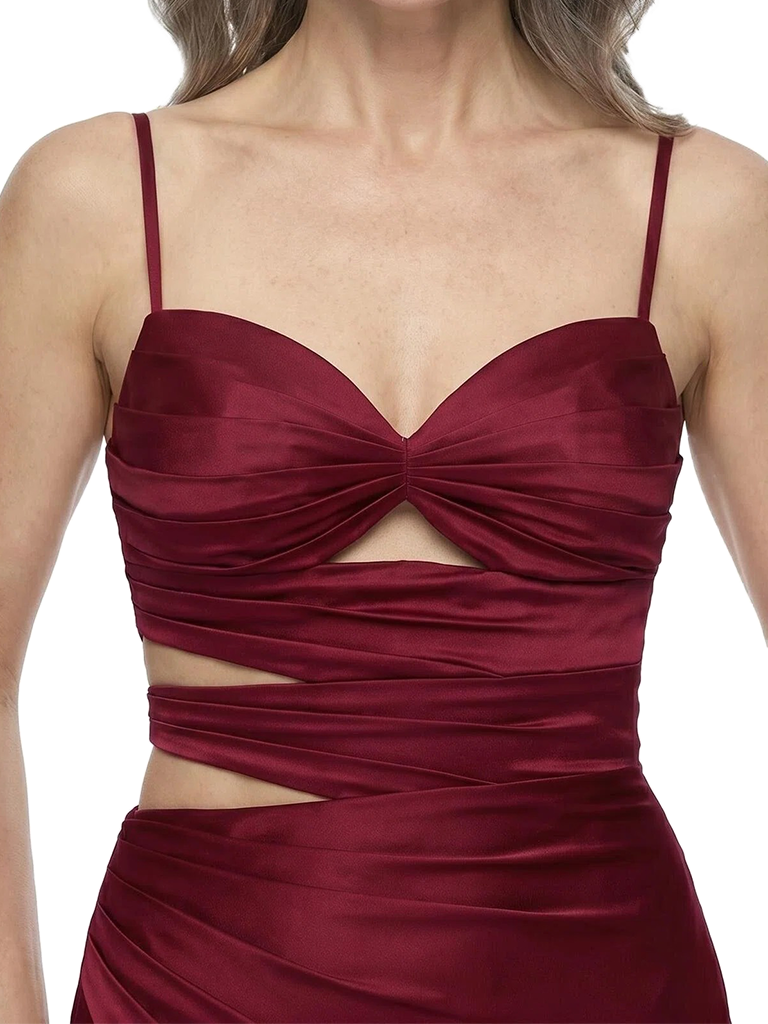 ChicSew Sexy Spaghetti Straps Soft Satin Mermaid Long Bridesmaid Dresses With Ruched Side Slit