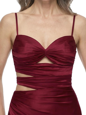ChicSew Sexy Spaghetti Straps Soft Satin Mermaid Long Bridesmaid Dresses With Ruched Side Slit