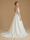 A-line Off Shoulder Long Sleeves Maxi Long Satin Wedding Dresses Online