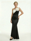 Elegant Black And White Satin One Shoulder Mermaid Long Mother Of The Bride Dresses