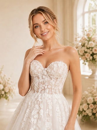 ChicSew Sweetheart A-Line Sleeveless Lace Tulle Maxi Long Wedding Dresses