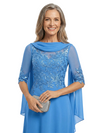 ChicSew Cowl Neck Half Sleeve Lace Applique Beaded Bodice Floor Length Chiffon Elegant Mother of the Bride Dresses