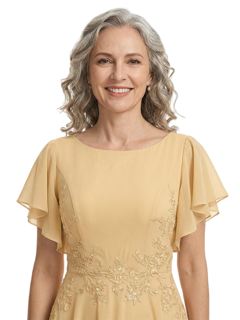 ChicSew Scoop Flutter Sleeve Lace Midi Chiffon Mom Of The Groom Dresses