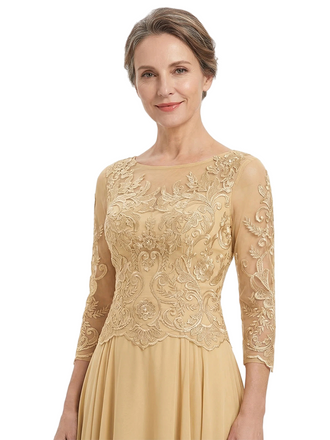 ChicSew Illusion 3/4 Sleeve Lace Ankle Length Chiffon Fancy Mother of the Bride Dresses