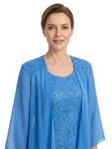 ChicSew Round Neck Long Sleeve Chiffon Jacket Lace Beaded Short Chiffon Mother Of The Bride And Groom Dresses