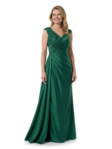 Chicsew V-Neck Sleeveless Ruched A-Line Floor Length Satin Elegant Mother of the Bride Dresses