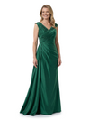 Chicsew V-Neck Sleeveless Ruched A-Line Floor Length Satin Elegant Mother of the Bride Dresses