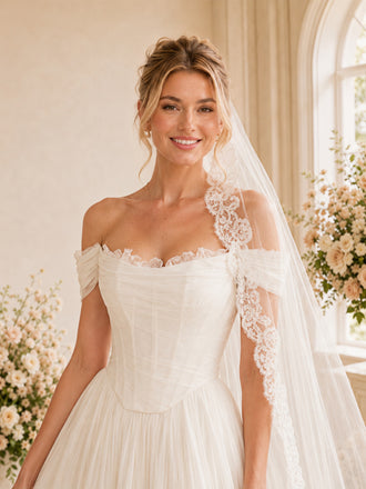 ChicSew Simple Off The Shoulder Boning Tulle A-Line Floor-Length Wedding Dresses
