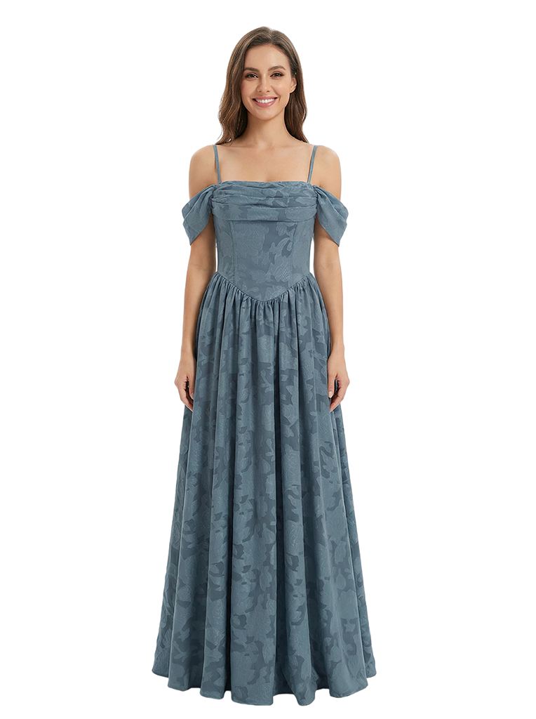 Elegant Cold Shoulder Floral Burnout Chiffon A-line Formal Evening Dresses