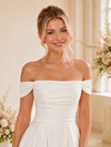 ChicSew Classy Satin A-Line Off The Shoulder Pleated Side Slit Midi Wedding Dresses Online
