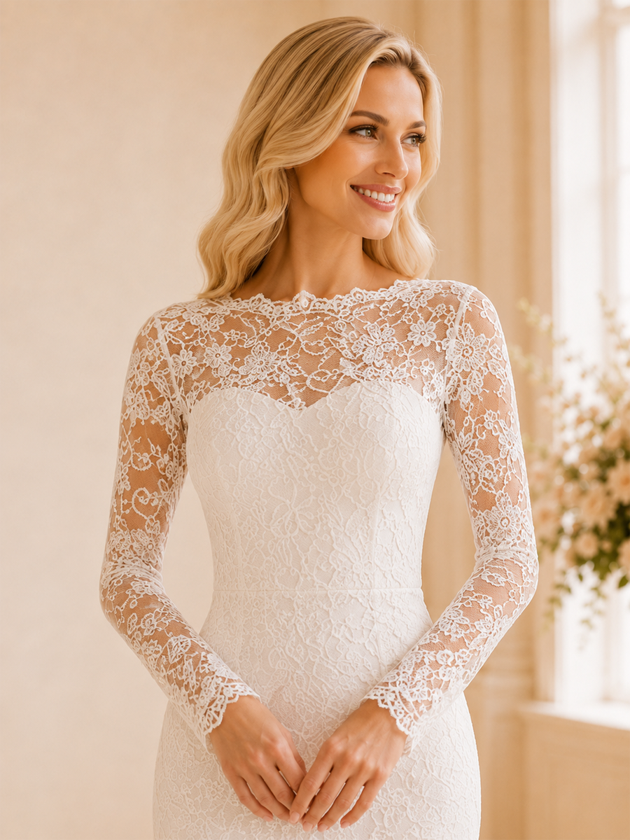 ChicSew Sexy Long Sleeves Sheath Knee-Length Lace Wedding Dresses