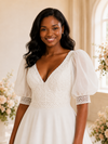 ChicSew Elegant V-Neck Short Sleeves Chiffon Maxi Wedding Dress With Lace Appliques
