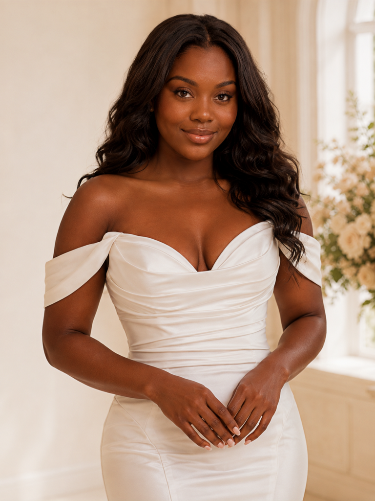 ChicSew Sexy Off The Shoulder Ruching Satin Mermaid Floor-Length Wedding Dress