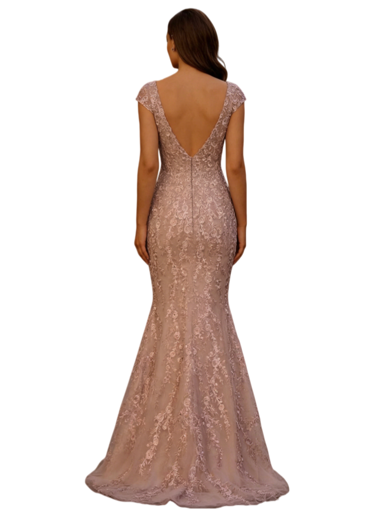 Elegant V-Neck Cap Sleeves Lace And Tulle Mermaid Long Mother of The Bride Dresses