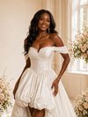 ChicSew Modern Off The Shoulder A-Line Ruched Satin High-Low Wedding Dress