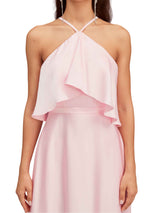 Elegant Halter Spaghetti Straps Soft Satin A-Line Long Bridesmaid Dresses