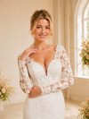 ChicSew Fancy V-Neck Long Sleeves Lace Tulle Mermaid Long Wedding Dresses