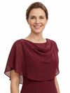 ChicSew Unique Cowl Neck Tea Length Chiffon Mother Of The Bride Dresses Beaded Cape Sleeve