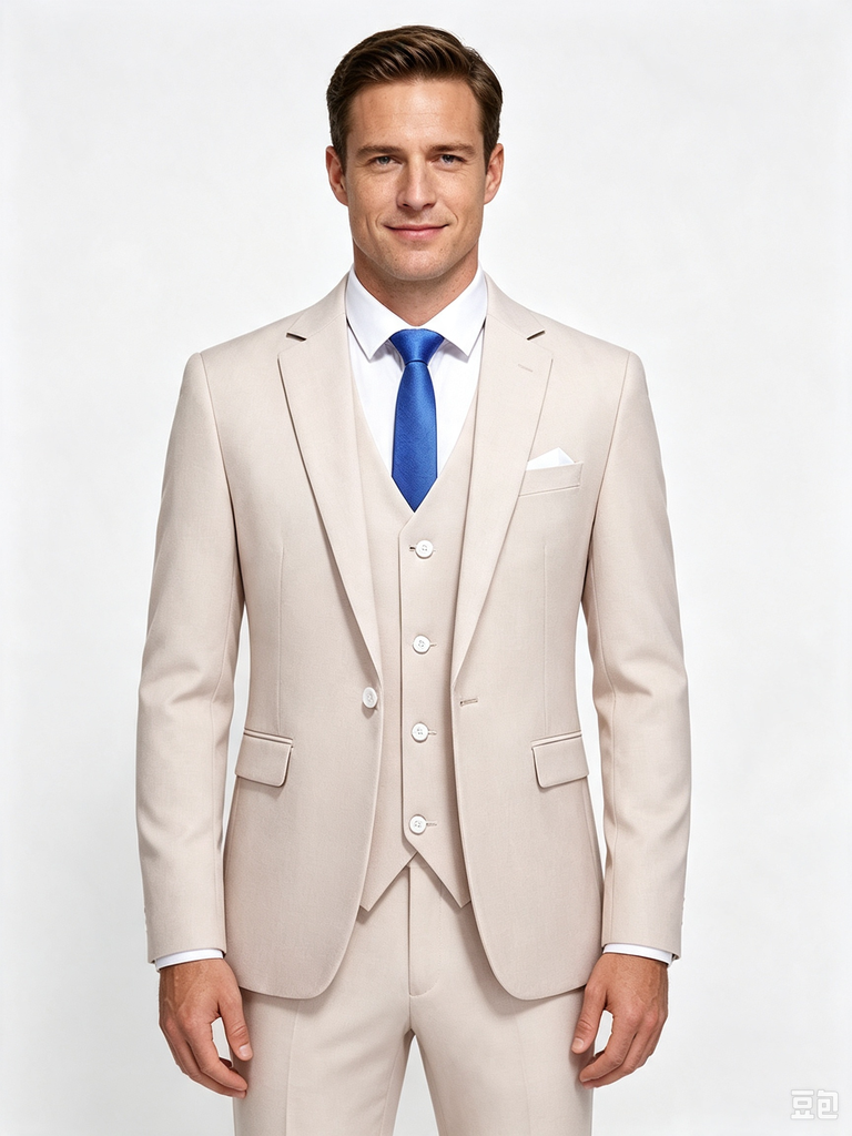 Classic 3 Piece Ivory Men's Suit with Regular Fit and Sophisticated Peak Lapel