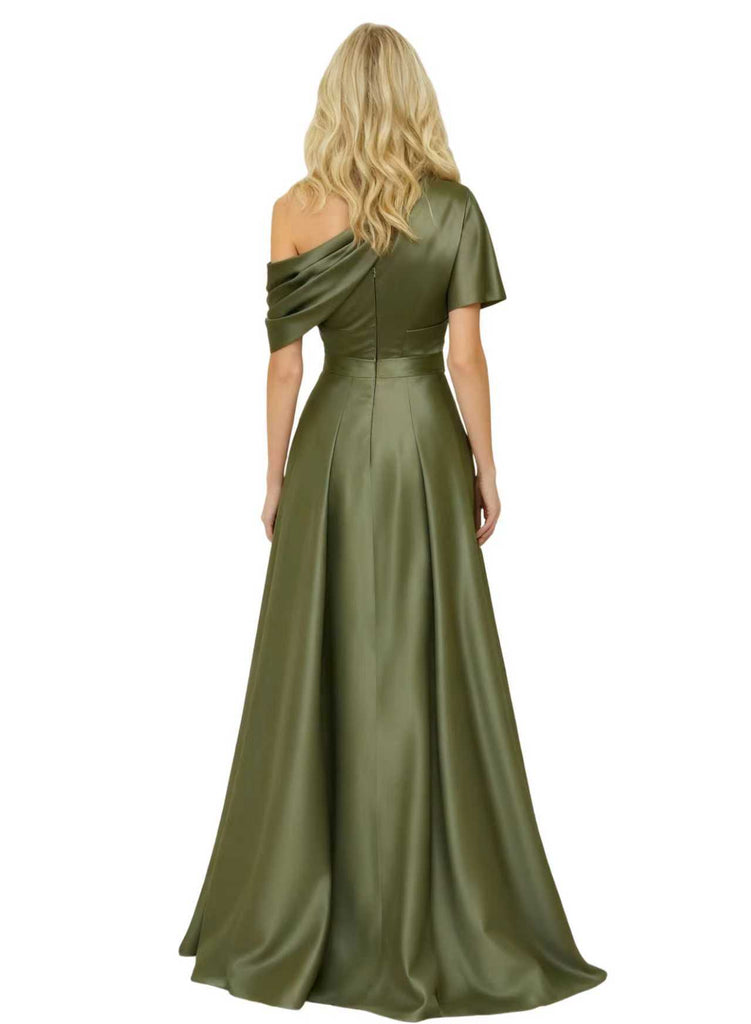 Elegant Asymmetric Straps Satin Jumpsuit For Mother Of The Bride With Train