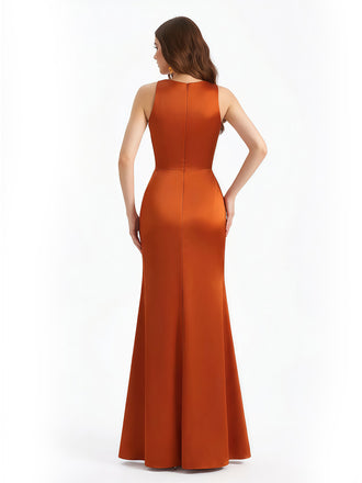 Sexy V-neck Side Slit Ruffles Mermaid Silky Satin Floor Length Evening Formal Dresses