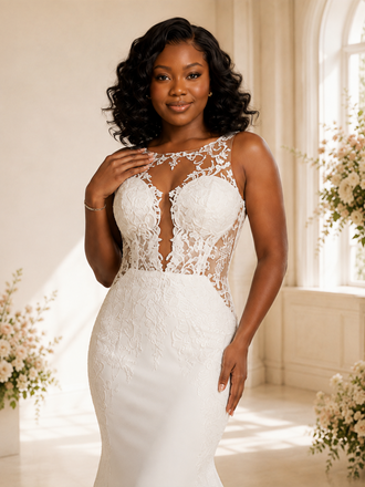 ChicSew Romantic Mermaid Sleeveless Bateau Lace Tulle Maxi Wedding Dress