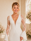 ChicSew Fancy V-Neck Long Sleeves Crepe Mermaid Wedding Dresses With Side Slit