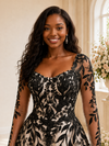 ChicSew Unique A-Line Scoop Long Sleeves Tulle Maxi Wedding Dress With Lace Applique