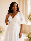 ChicSew Elegant V-Neck Half Sleeves Lace Appliques Chiffon A-Line Maxi Wedding Dress