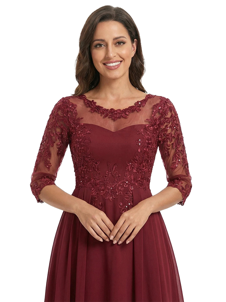 ChicSew Modern Illusion A-Line Mother Of The Groom Gowns Lace Applique Chiffon Floor Length