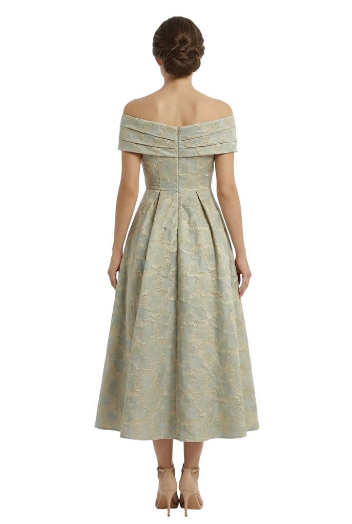 ChicSew Elegant Floral Jacquard Off Shoulder Ruched A-Line Long Formal Evening Dresses