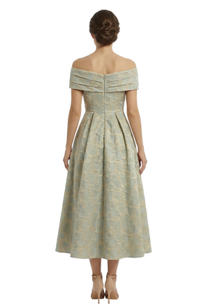 ChicSew Elegant Floral Jacquard Off Shoulder Ruched A-Line Long Formal Evening Dresses