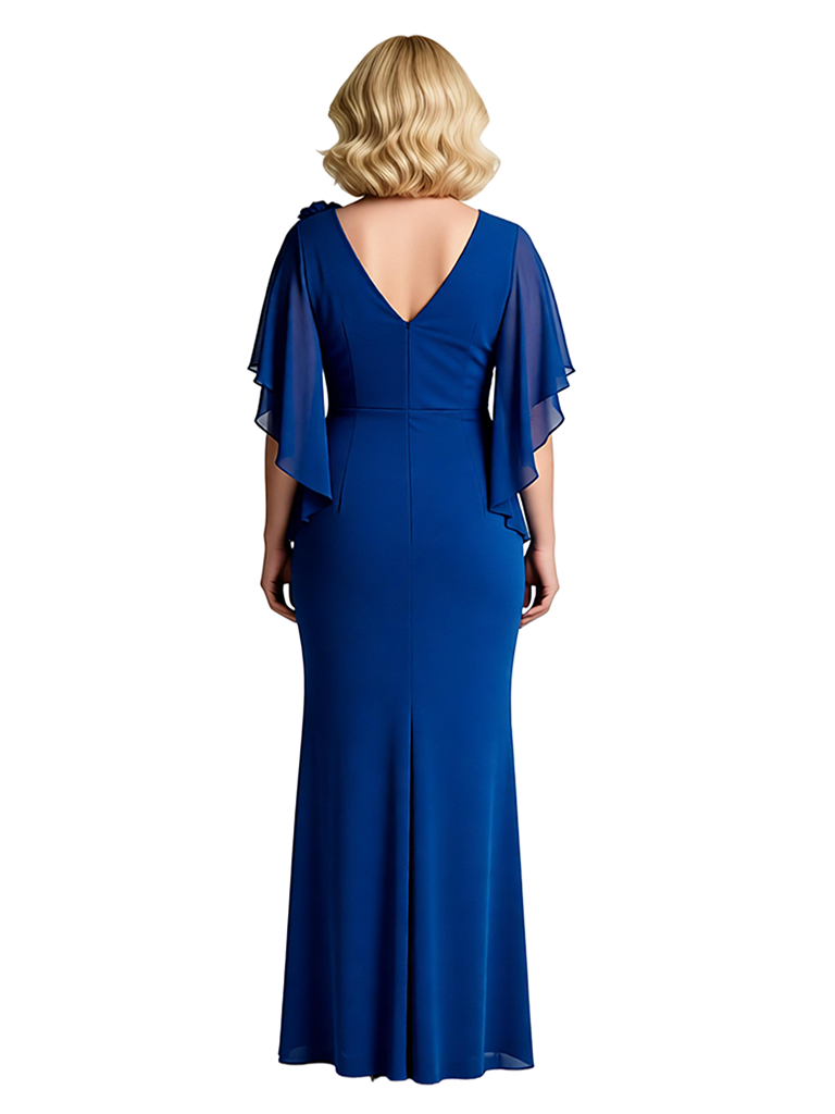 Mermaid Chiffon Flutter Sleeve Ruched Mother Of The Bride Gown With Ruffle