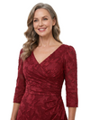 Chicsew Elegant V-Neck 3/4 Sleeves Floral Burnout Chiffon A-line Formal Mother of Bride Dress