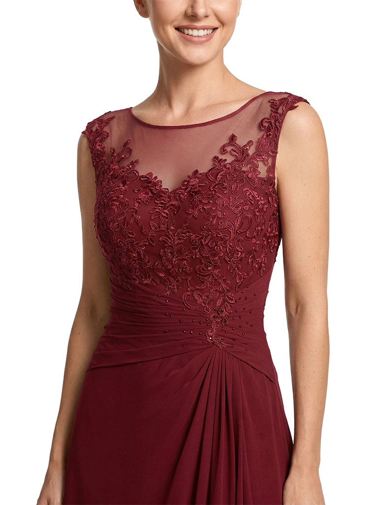 ChicSew Illusion Lace Ruched Waist High Low Chiffon Fancy Mother of the Bride Dresses