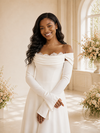 ChicSew Fancy Off The Shoulder Long Sleeves Ruching Crepe Maxi Wedding Dress
