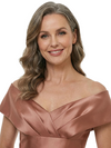 ChicSew Fancy Off Shoulder V-Neck Ruched A-Line Satin Mermaid Mother Of The Groom Evening Gowns
