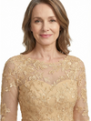 ChicSew Illusion 3/4 Sleeve Lace Beaded Waist Layered Ruffle Long Chiffon Mother of the Bride Dresses