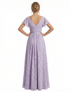 Elegant Flutter Sleeves V-Neck Floral Burnout Chiffon A-Line Formal Evening Dresses