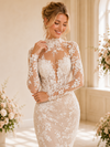 ChicSew Romantic High Neck Long Sleeves Lace Tulle Mermaid Wedding Dresses With Applique
