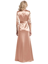 Elegant Satin V-neck Half Sleeves Side Slit Mermaid Long Mother Of The Bride Dresses
