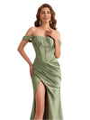 Sexy Off The Shoulder Silky Satin Mermaid Side Slit Long Bridesmaid Dresses Online