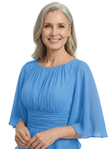 ChicSew Scoop Flutter Sleeve Ruched Waist Ruffle Detail Floor Length Chiffon Flowy Mom Of The Groom Dresses