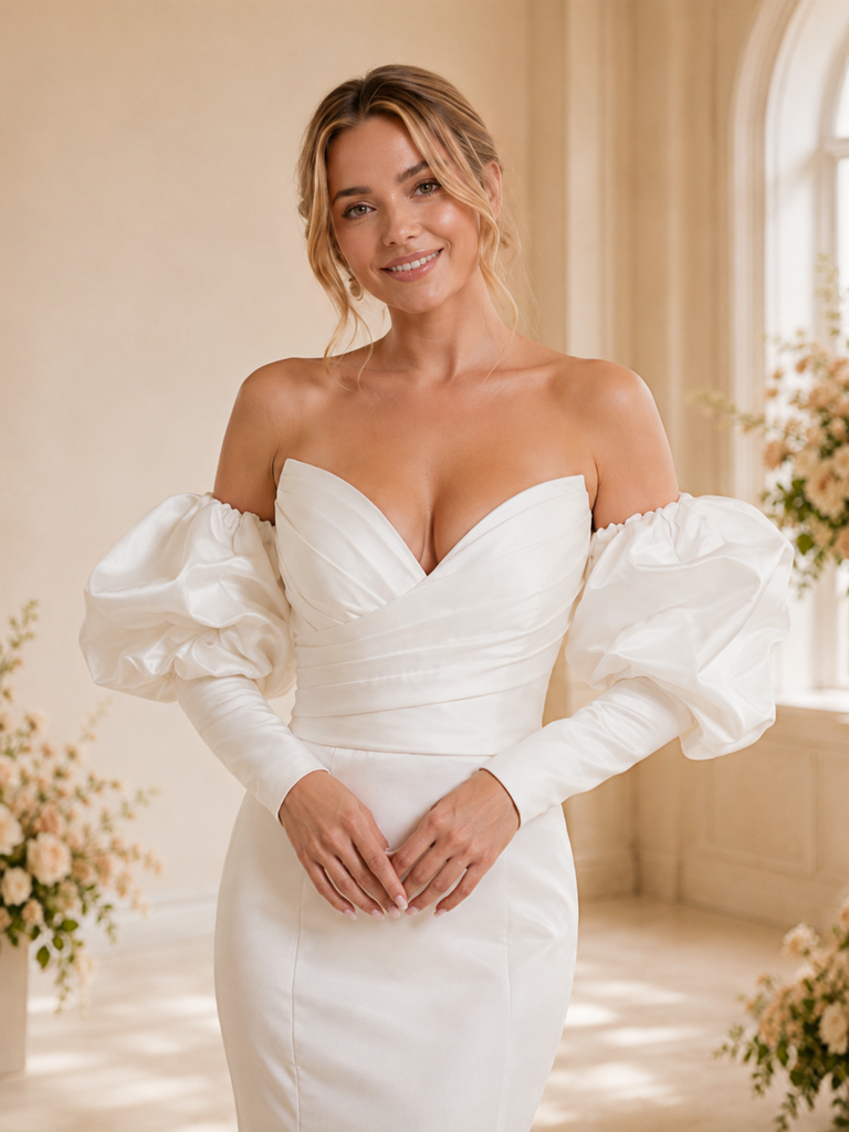ChicSew Unique Sweetheart Ruching Long Sleeveless Satin Mermaid Long Wedding Dress