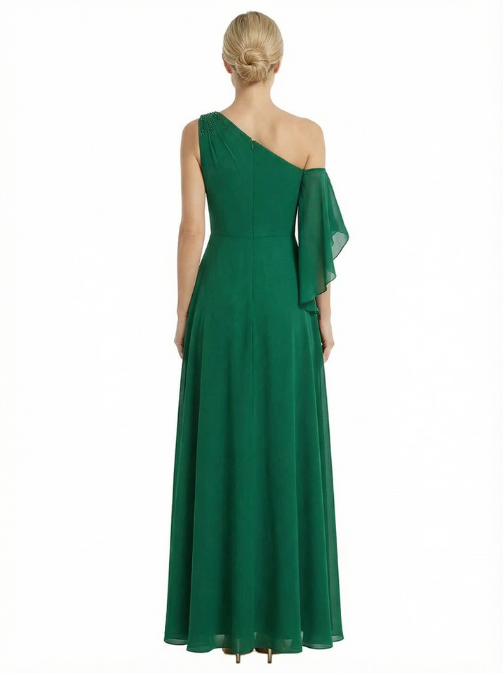 Chicsew Elegant One Shoulder Short Sleeve A-Line Chiffon Mother Of The Bride Dress